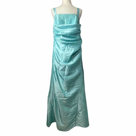 ONYX Nite Sleeveless Solid Blue Wrap Long Prom Dress with beading size 14W - Picture 16 of 16